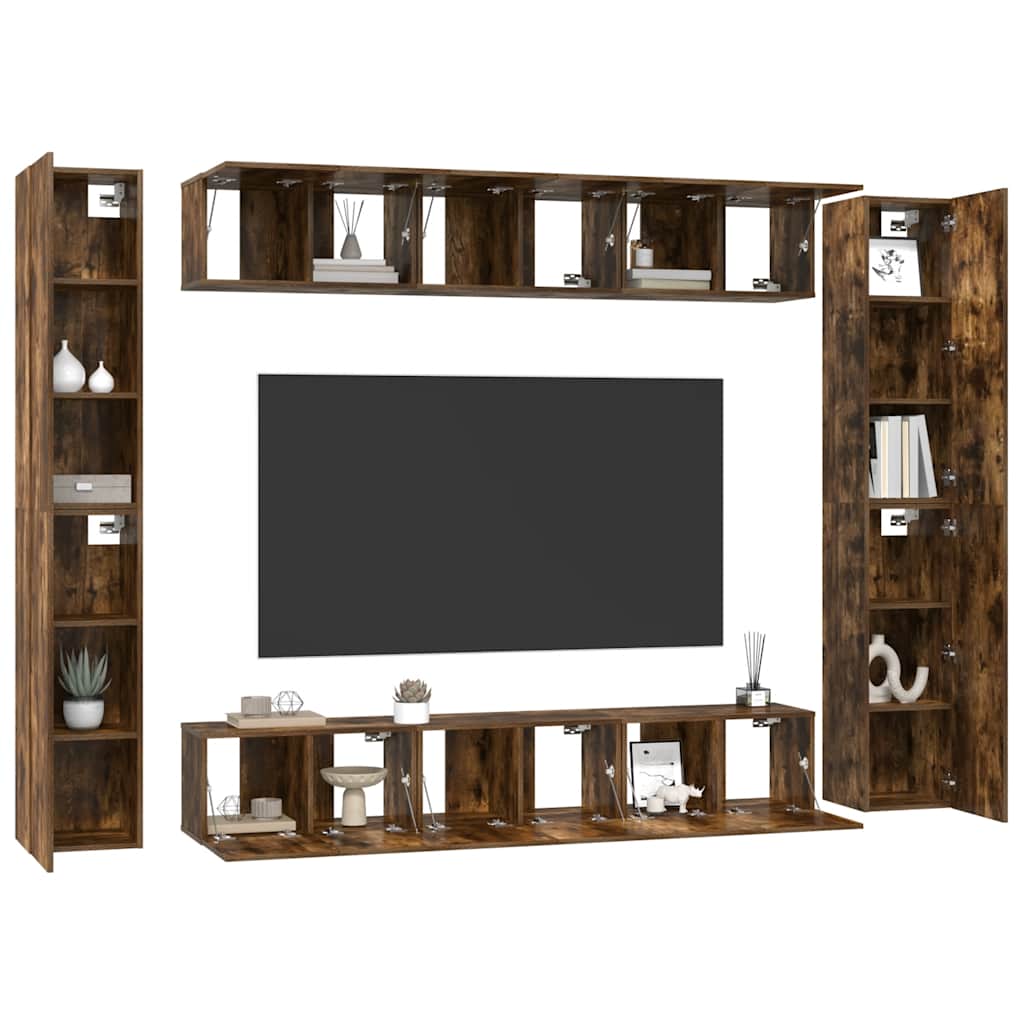 10 Piece TV Cabinet Set Smoked Oak Engineered Wood