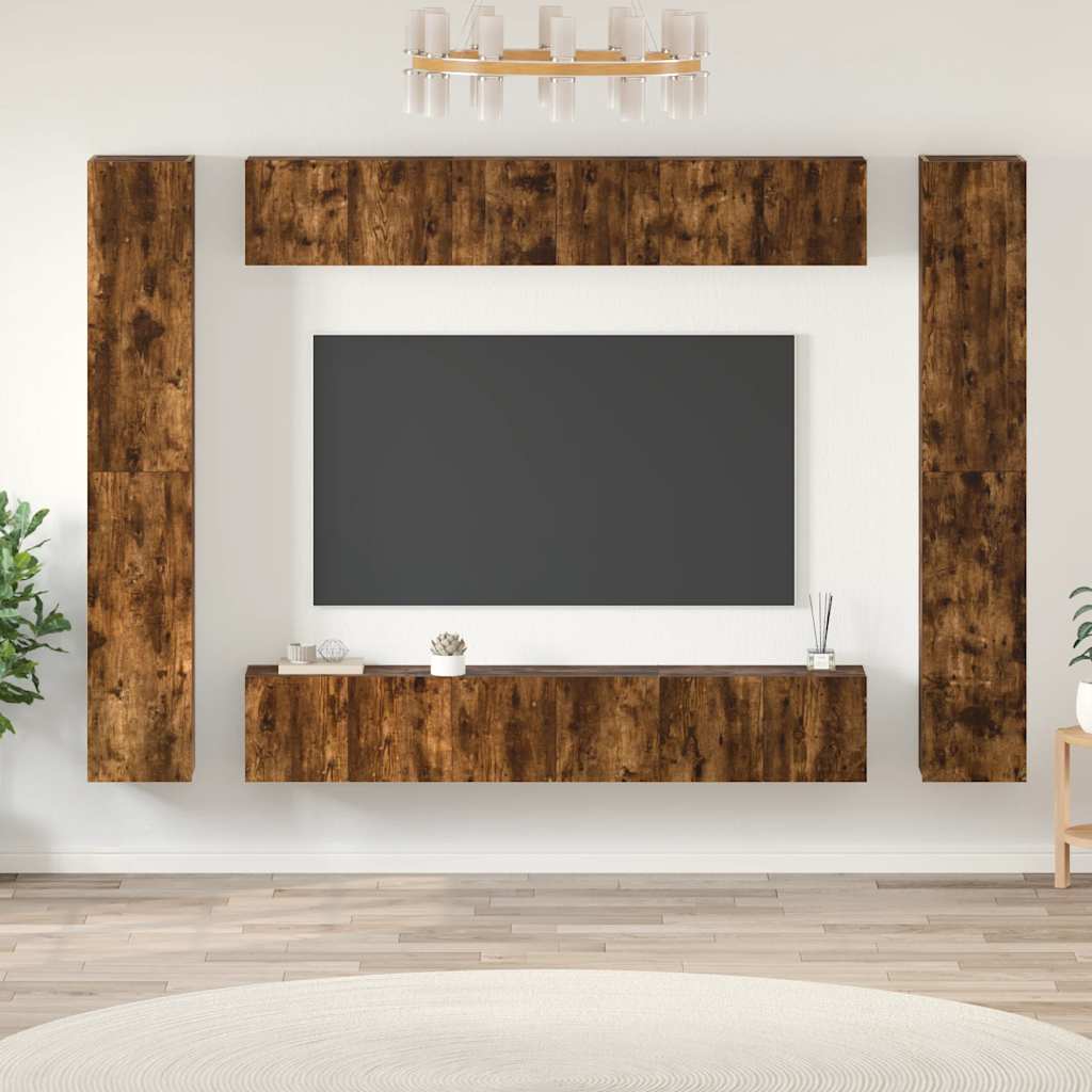 10 Piece TV Cabinet Set Smoked Oak Engineered Wood