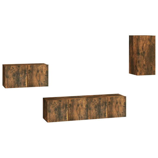 4 Piece TV Cabinet Set Smoked Oak Engineered Wood