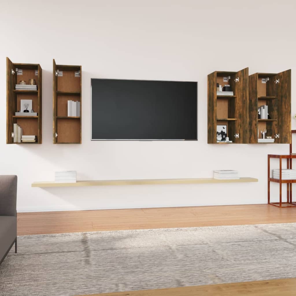TV Cabinets 4 pcs Smoked Oak 30.5x30x90 cm Engineered Wood
