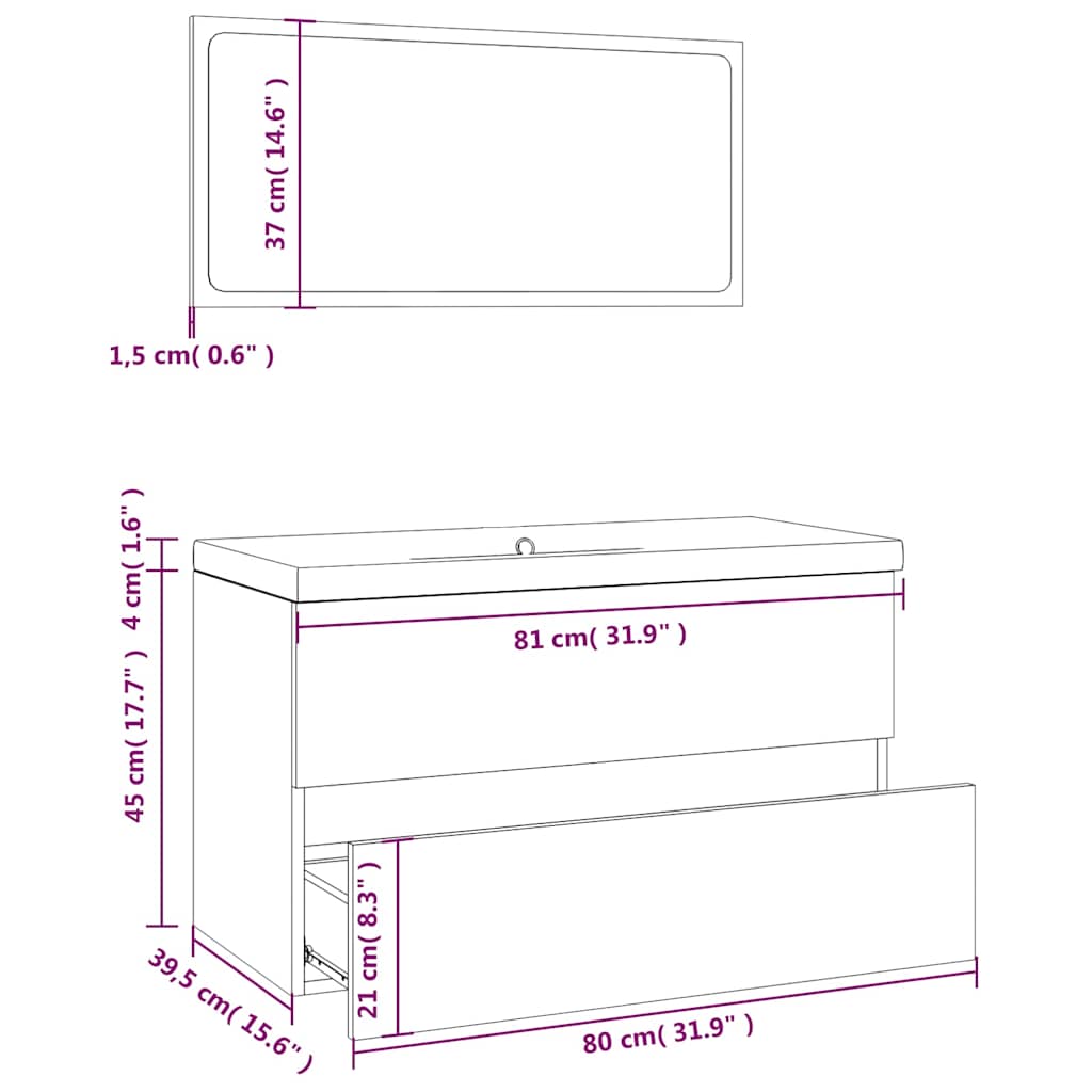 Bathroom Furniture Set Smoked Oak Engineered Wood
