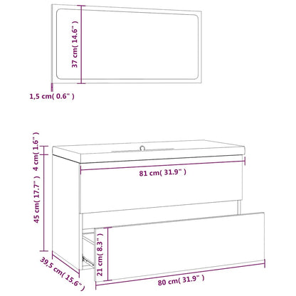 Bathroom Furniture Set Smoked Oak Engineered Wood