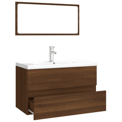 Bathroom Furniture Set  with Basin Brown Oak Engineered Wood