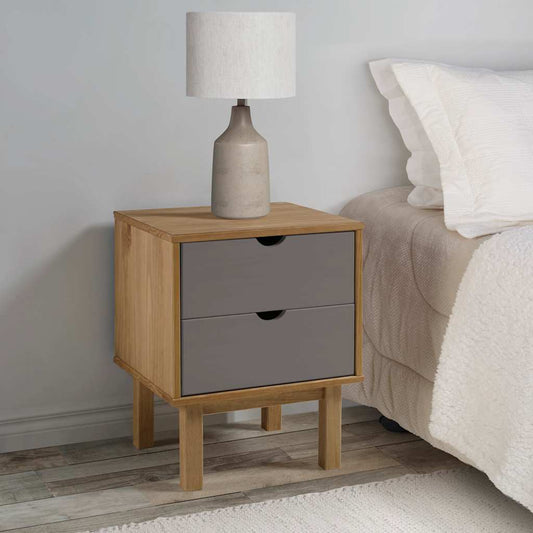 Bedside Cabinet | Brown and Grey | Solid Pine Wood and Engineered Wood