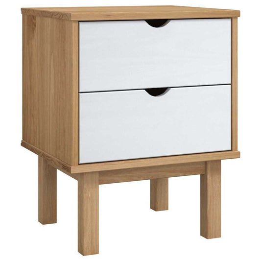 Bedside Cabinet | Brown and White | Solid Pine Wood, Engineered Wood