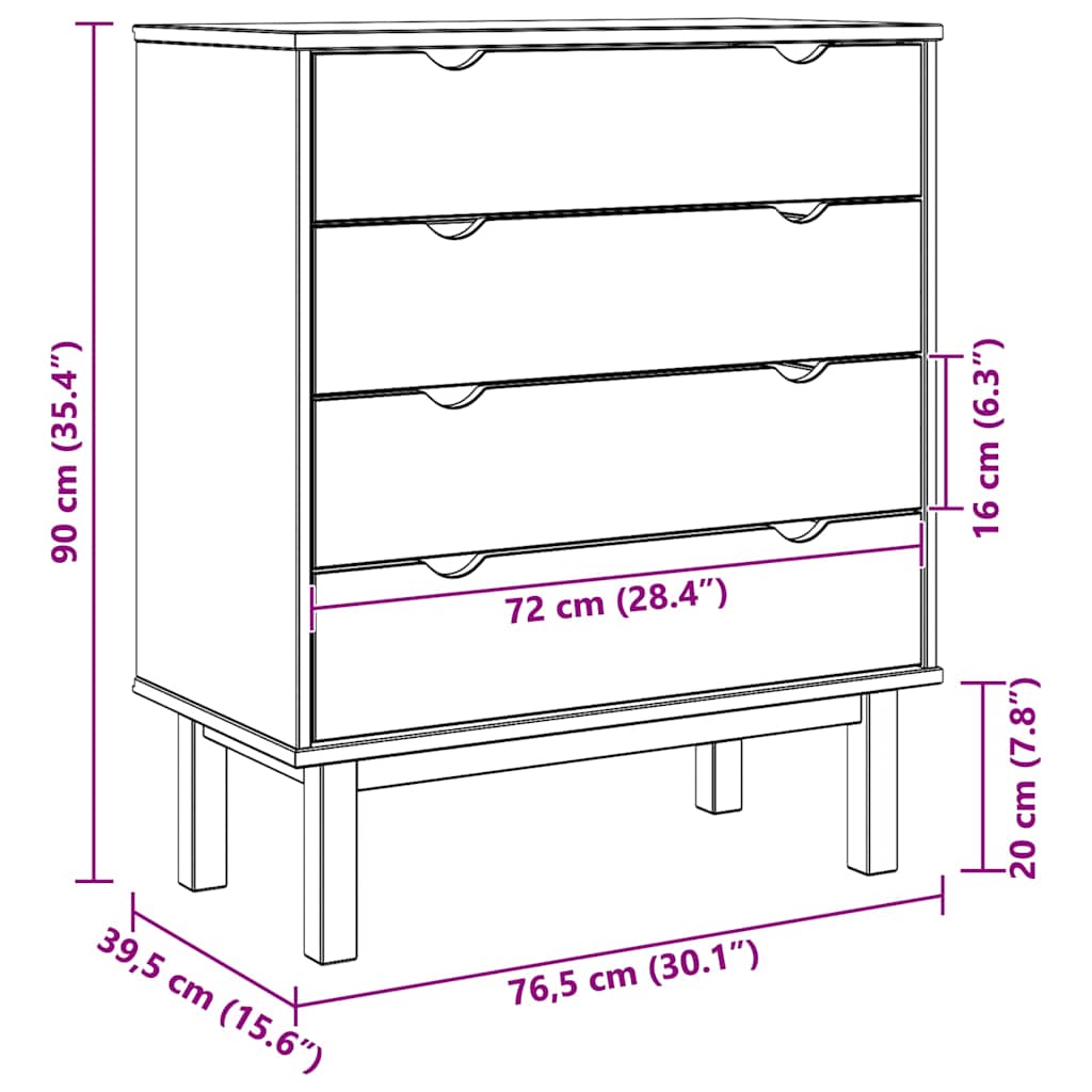 Drawer Cabinet OTTA Brown&Gray 30.1"x15.6"x35.4" Solid Wood Pine