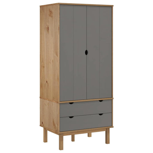 Wardrobe | Brown and grey | Solid pinewood, engineered wood | Standard