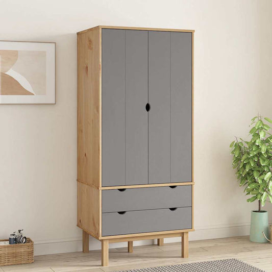 Wardrobe | Brown and grey | Solid pinewood, engineered wood | Standard