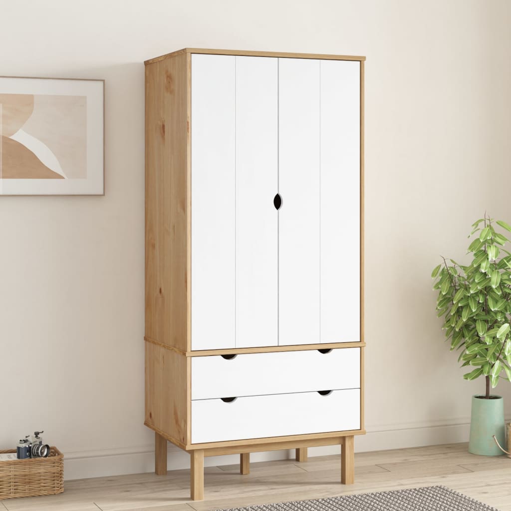 Wardrobe OTTA Brown and White 76.5x53x172 cm Solid Wood Pine