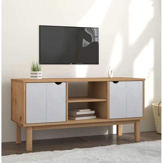 Tv Cabinet | Brown and white | Solid pine wood, engineered wood