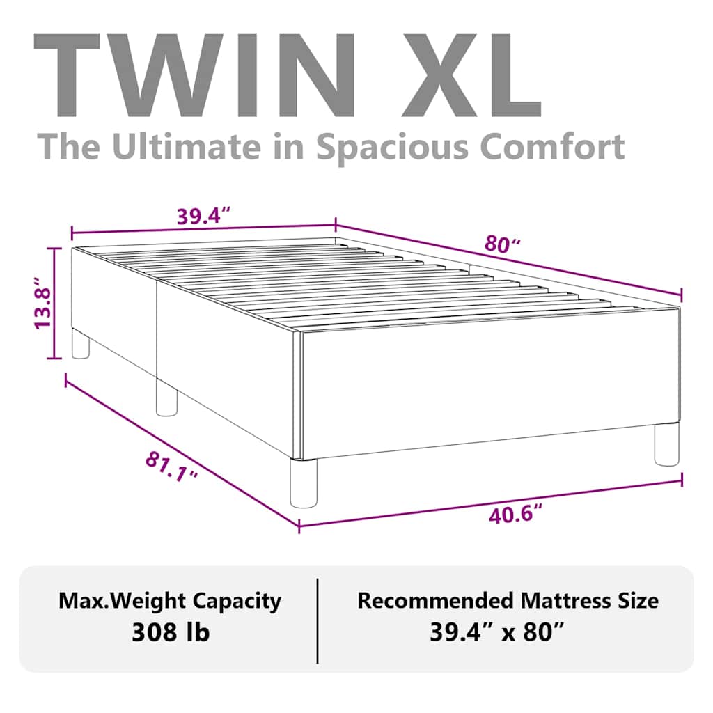 Bed Frame without Mattress Dark Grey 100x203 cm Twin XL Fabric