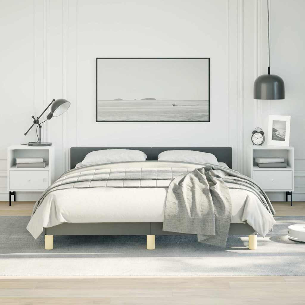 Bed Frame without Mattress Dark Grey Full Fabric