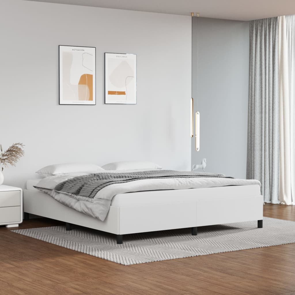 Bed Frame without Mattress White Super King Faux Leather