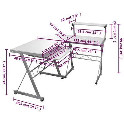 Corner Computer Desk White 132x112x99 cm Engineered Wood
