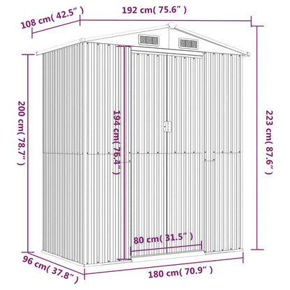 Garden Shed Light Grey 192x108x223 cm Galvanised Steel