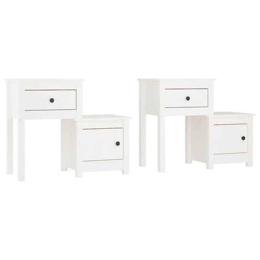 Bedside Cabinet | Set of 2 | White | Solid pine wood | Medium