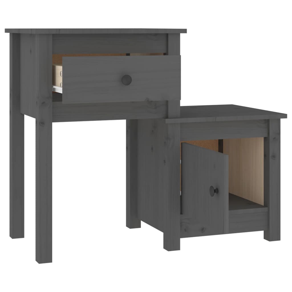 Bedside Cabinet Grey 79.5x38x65.5 cm Solid Wood Pine