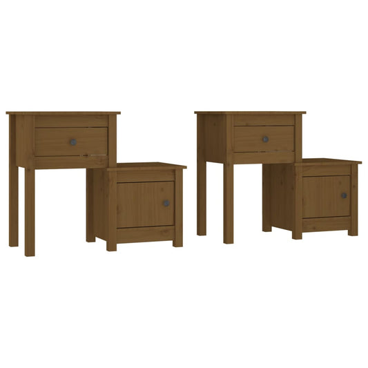 Bedside Cabinet | Set of 2 | Honey brown | Solid Pine Wood | Standard