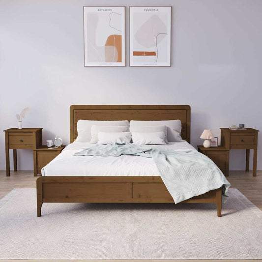 Bedside Cabinet | Set of 2 | Honey brown | Solid Pine Wood | Standard