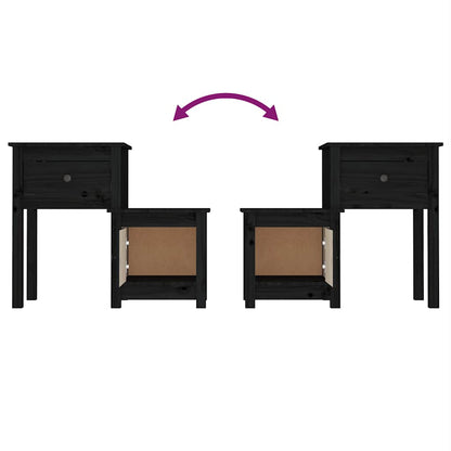 Bedside Cabinet Black 79.5x38x65.5 cm Solid Wood Pine