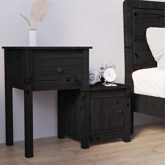 Bedside Cabinet | Black | Solid pine wood | Medium | Adjustable Armrests