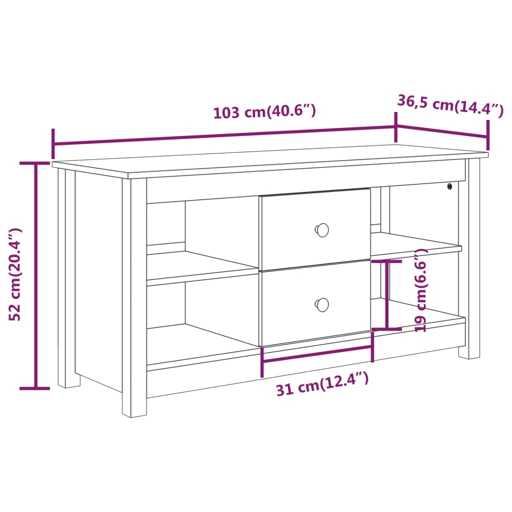 TV Cabinet 103x36.5x52 cm Solid Wood Pine