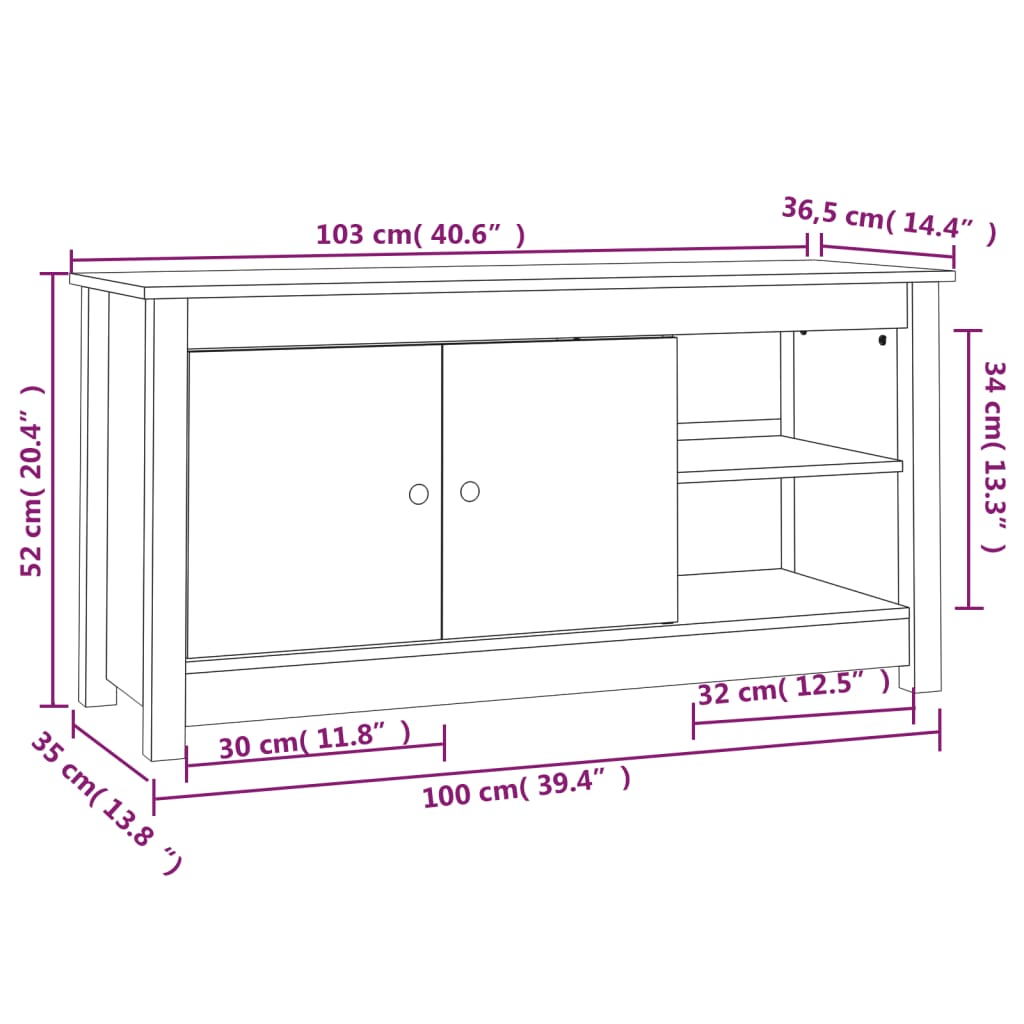 TV Cabinet 103x36.5x52 cm Solid Wood Pine