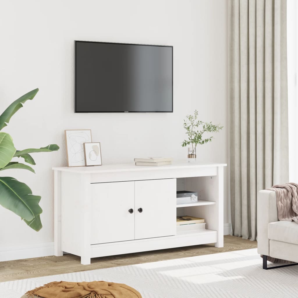 TV Cabinet White 103x36.5x52 cm Solid Wood Pine