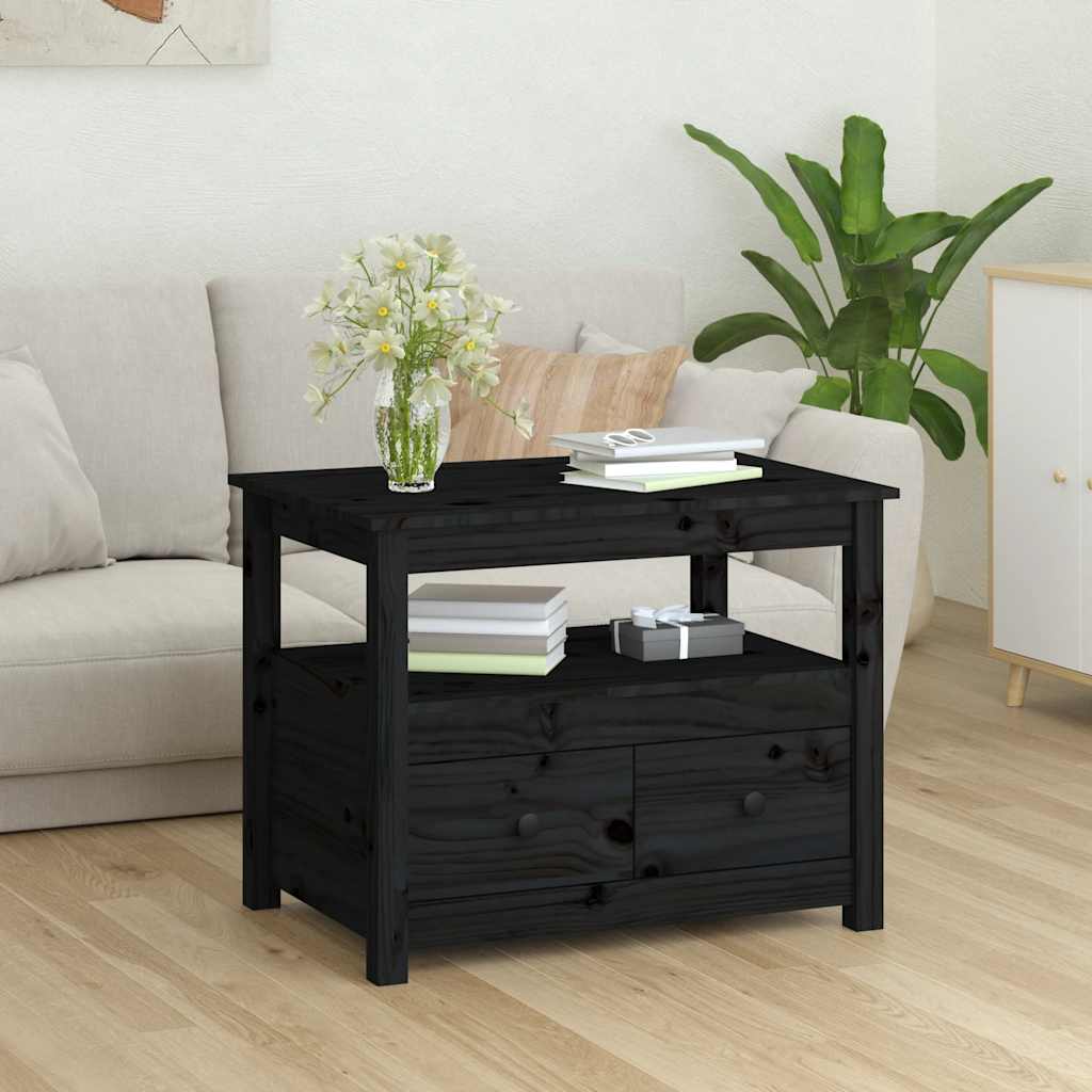 Coffee Table Black 71x49x55 cm Solid Wood Pine