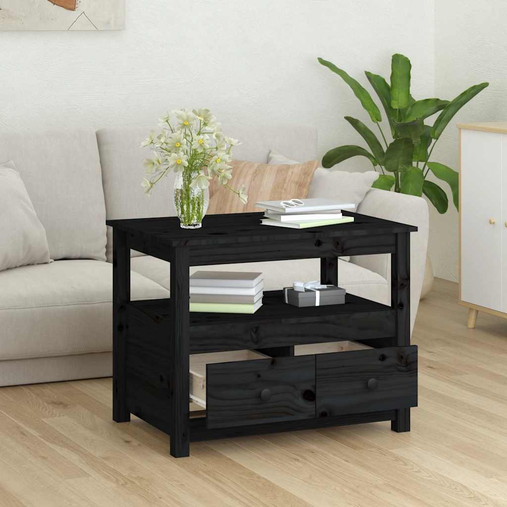 Coffee Table Black 71x49x55 cm Solid Wood Pine