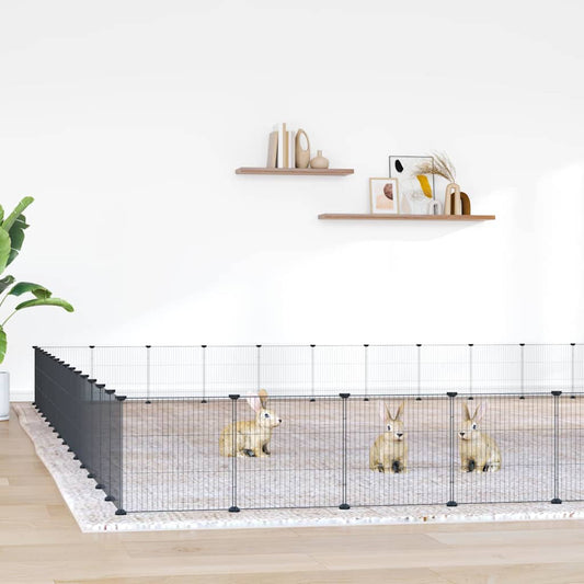 60-Panel Pet Cage with Door Black 525x525x35 cm Steel