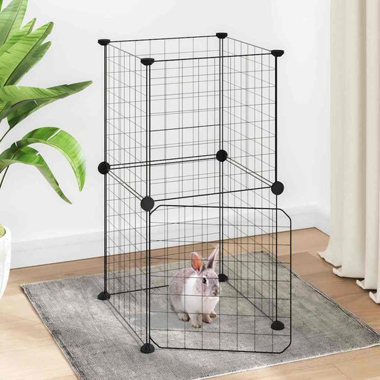 8-Panel Pet Cage with Door Black 35x35x70 cm Steel