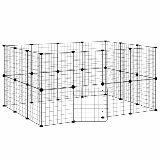 28-Panel Pet Cage with Door Black 140x105x70 cm Steel