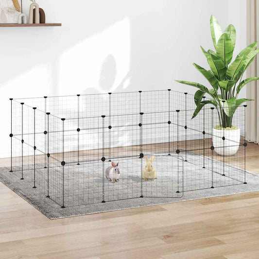 36-Panel Pet Cage with Door Black 175x140x70 cm Steel