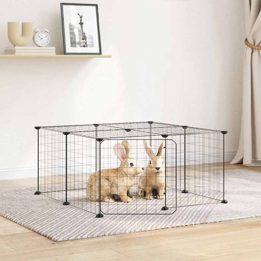 12-Panel Pet Cage with Door Black 70x70x35 cm Steel