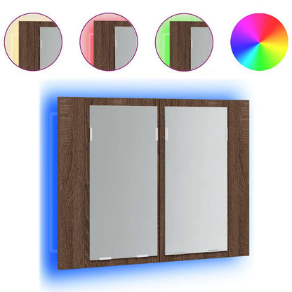 LED Mirror Cabinet Brown Oak 60x12x45 cm Engineered Wood