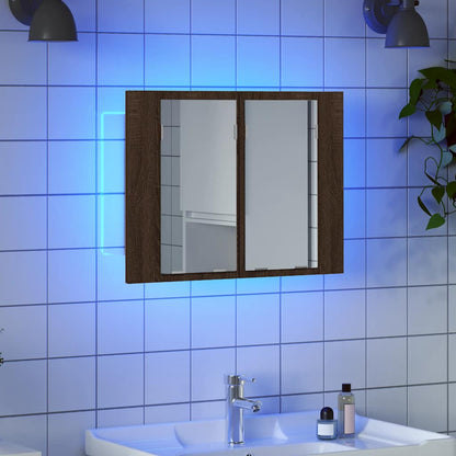 LED Mirror Cabinet Brown Oak 60x12x45 cm Engineered Wood