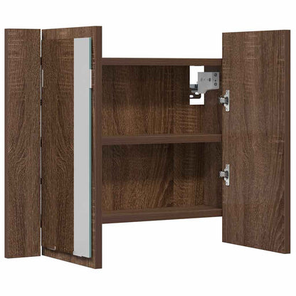 LED Mirror Cabinet Brown Oak 60x12x45 cm Engineered Wood