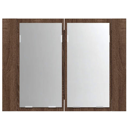LED Mirror Cabinet Brown Oak 60x12x45 cm Engineered Wood