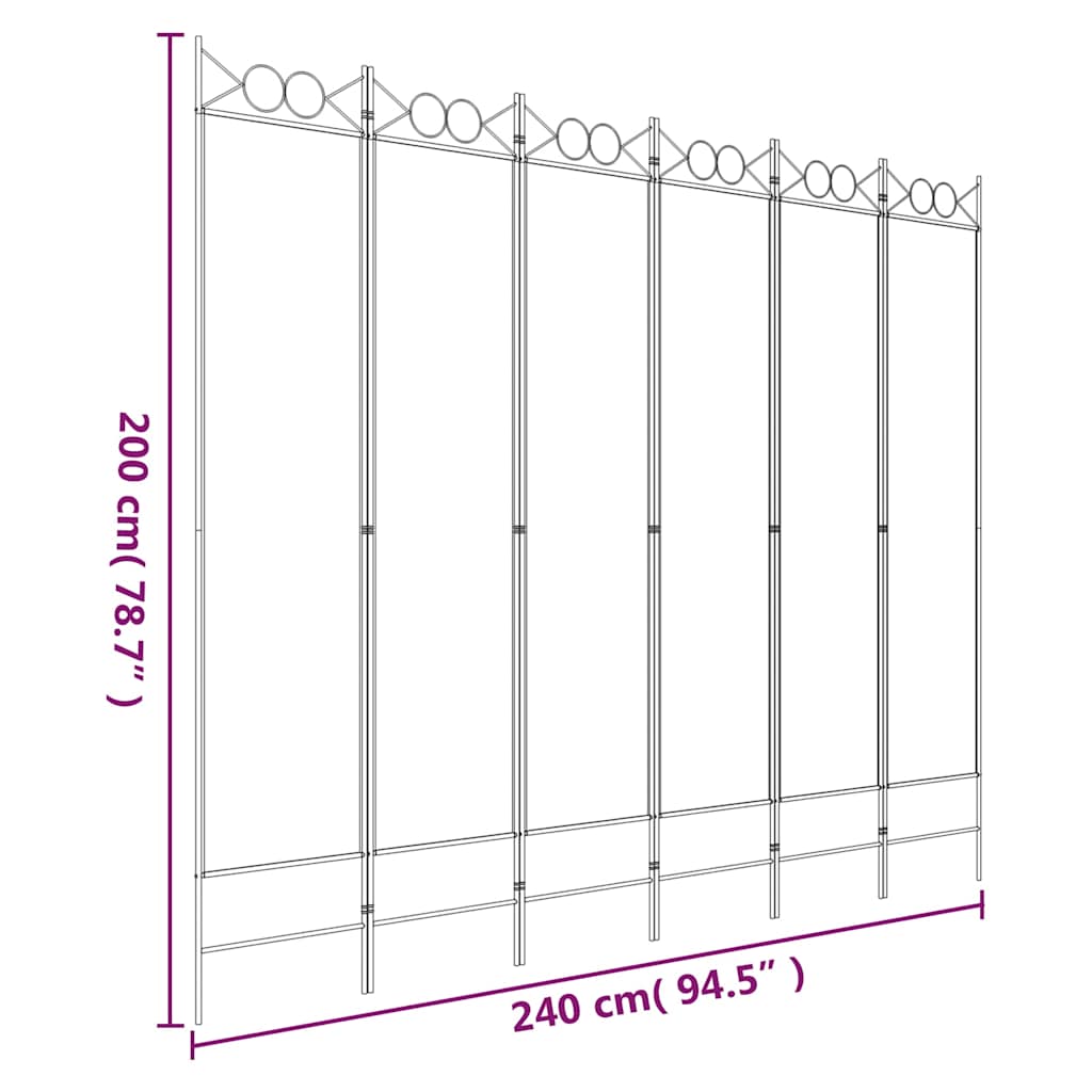 6-Panel Room Divider Black 240x200 cm Fabric