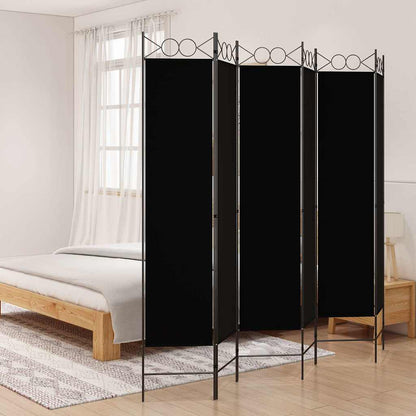 6-Panel Room Divider Black 240x200 cm Fabric