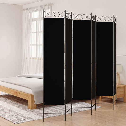 6-Panel Room Divider Black 240x200 cm Fabric