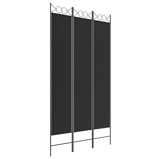 3-Panel Room Divider Black 120x220 cm Fabric