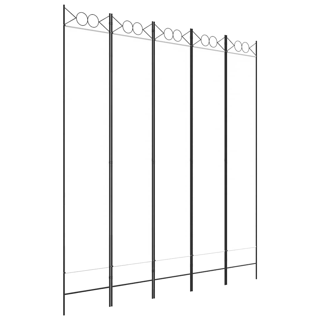 5-Panel Room Divider White 200x220 cm Fabric