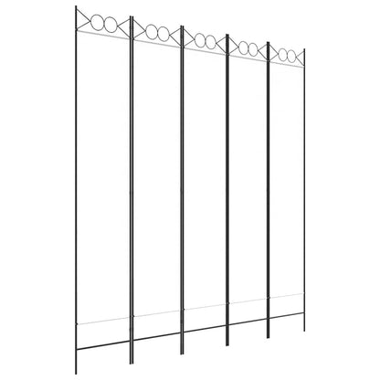 5-Panel Room Divider White 200x220 cm Fabric