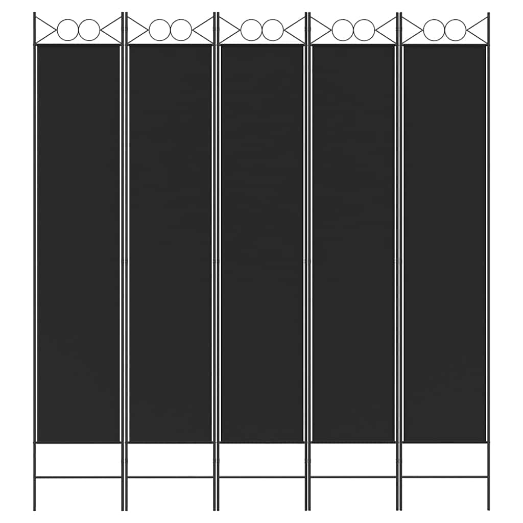 5-Panel Room Divider Black 200x220 cm Fabric
