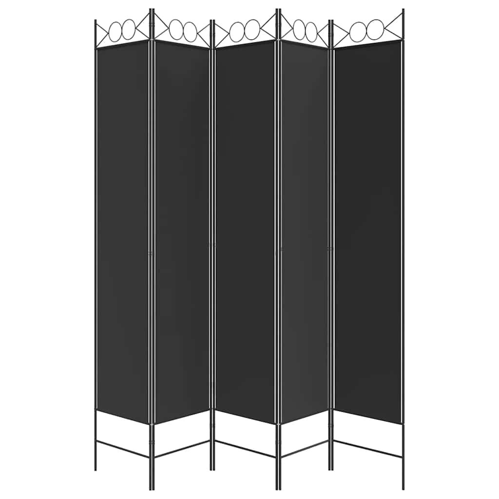 5-Panel Room Divider Black 200x220 cm Fabric