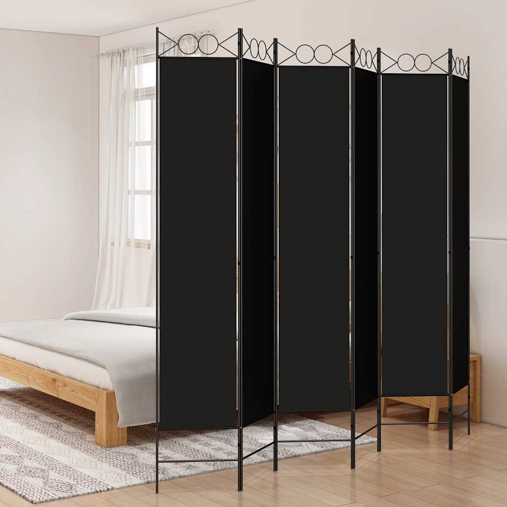 6-Panel Room Divider Black 240x220 cm Fabric