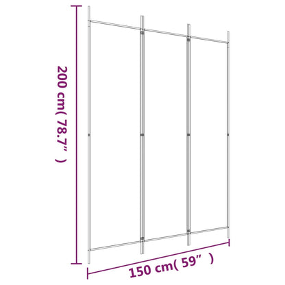 3-Panel Room Divider White 150x200 cm Fabric