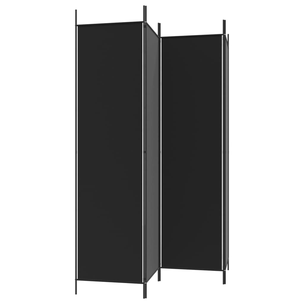 4-Panel Room Divider Black 200x200 cm Fabric